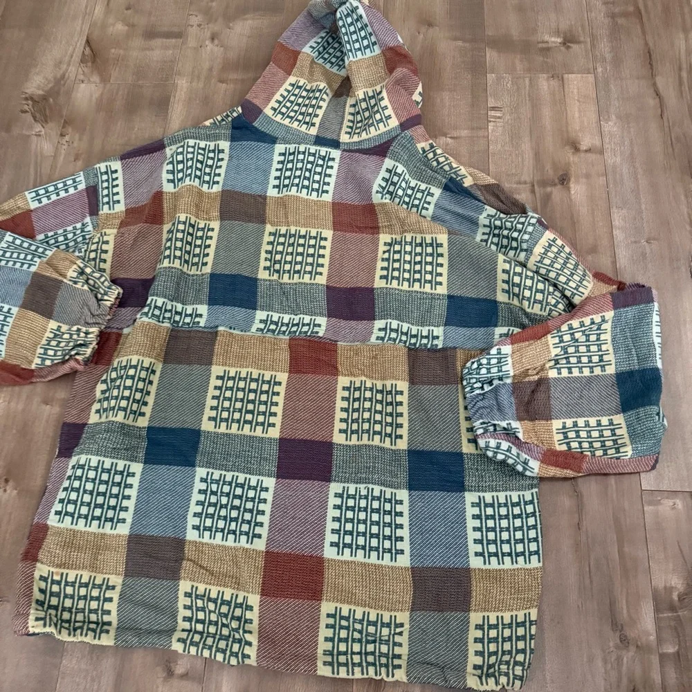 Vintage Pasta‎ Hooded Sweater Free Size Patchwork Drug Rug Lightweight